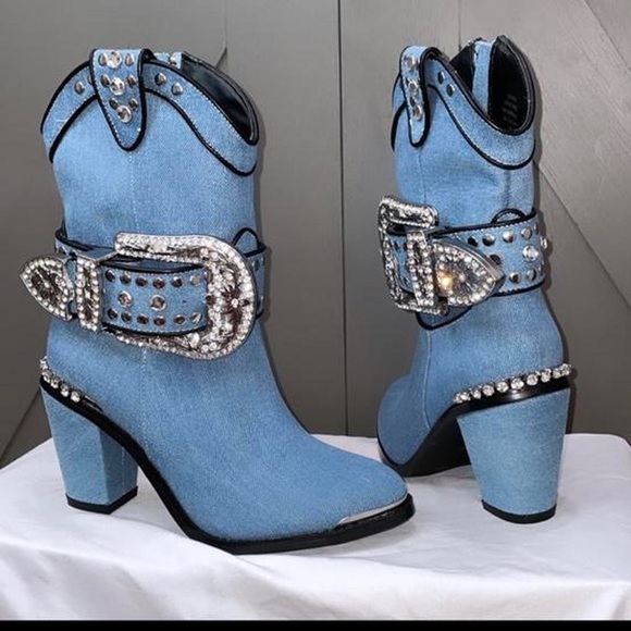 Dolls Kill Shoes - Denim blue club exx dolls kill cowboy boots NWT
